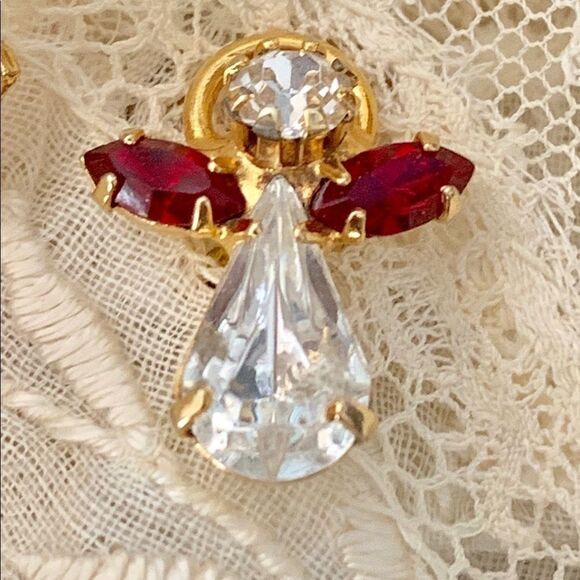Set of 3 Angel pin backs-red-crystal -Goldtone - Picture 2 of 8